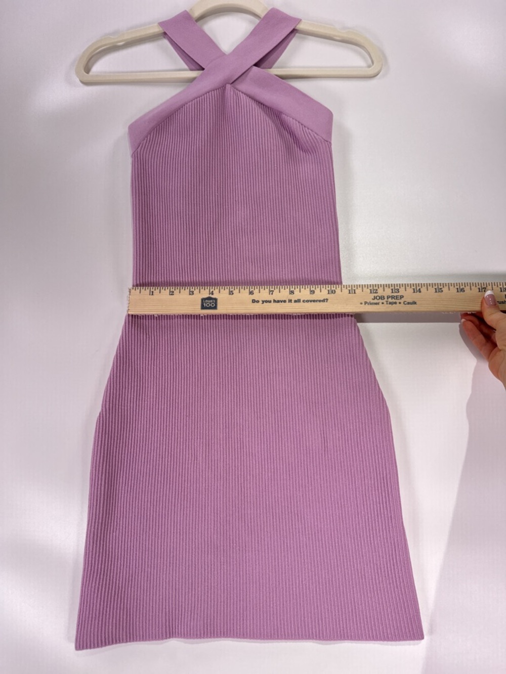 Aritzia Babaton Sculpt Knit Criss Cross Halter Mini Dress Lilac XS - Picture 8 of 10